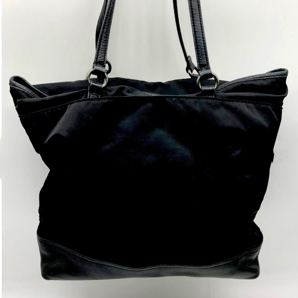 Coach Tote Black Nylon and leather bottom & straps, silver hardware 16”x11”x14” - Picture 2 of 8